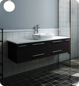 Fresca FCB6160ES-VSL-CWH-V Lucera 60" Espresso Wall Hung Modern Bathroom Cabinet with Top & Single Vessel Sink