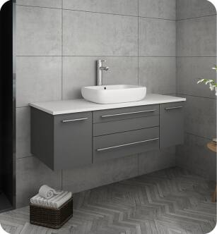 Fresca FCB6148GR-VSL-CWH-V Lucera 48" Gray Wall Hung Modern Bathroom Cabinet with Top & Vessel Sink