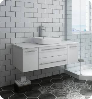 Fresca FCB6148WH-VSL-CWH-V Lucera 48" White Wall Hung Modern Bathroom Cabinet with Top & Vessel Sink