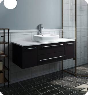 Fresca FCB6148ES-VSL-CWH-V Lucera 48" Espresso Wall Hung Modern Bathroom Cabinet with Top & Vessel Sink