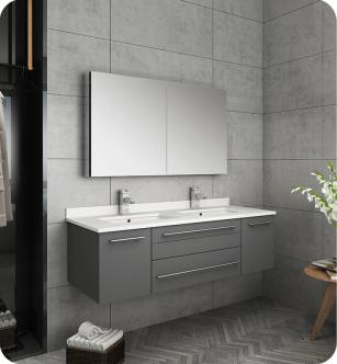 Fresca FVN6148GR-UNS-D Lucera 48" Gray Wall Hung Double Undermount Sink Modern Bathroom Vanity with Medicine Cabinet