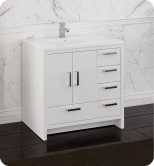 Fresca FCB9436WH-R-I Imperia 36" Glossy White Free Standing Modern Bathroom Cabinet with Integrated Sink - Right Version