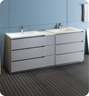 Fresca FCB93-361236GR-D-I Lazzaro 84" Gray Free Standing Double Sink Modern Bathroom Cabinet with Integrated Sinks