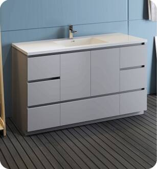 Fresca FCB9360GR-S-I Lazzaro 60" Gray Free Standing Modern Bathroom Cabinet with Integrated Single Sink