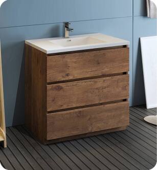 Fresca FCB9336RW-I Lazzaro 36" Rosewood Free Standing Modern Bathroom Cabinet with Integrated Sink