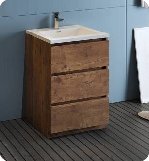 Fresca FCB9324RW-I Lazzaro 24" Rosewood Free Standing Modern Bathroom Cabinet with Integrated Sink