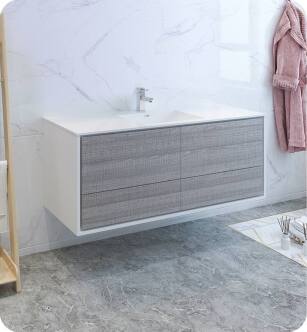 Fresca FCB9260HA-S-I Catania 60" Ash Gray Wall Hung Modern Bathroom Cabinet with Integrated Single Sink
