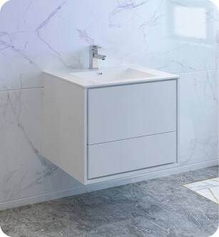 Fresca FCB9230WH-I Catania 30" Glossy White Wall Hung Modern Bathroom Cabinet with Integrated Sink