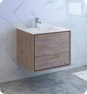 Fresca FCB9230RNW-I Catania 30" Rustic Natural Wood Wall Hung Modern Bathroom Cabinet with Integrated Sink