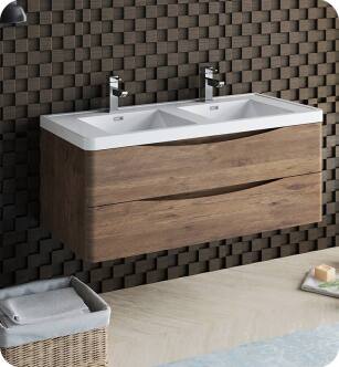 Fresca FCB9048RW-D-I Tuscany 48" Rosewood Wall Hung Modern Bathroom Cabinet with Integrated Double Sink