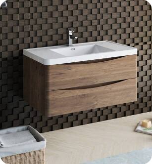 Fresca FCB9040RW-I Tuscany 40" Rosewood Wall Hung Modern Bathroom Cabinet with Integrated Sink