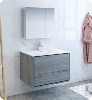 Fresca FVN9236OG Catania 36" Ocean Gray Wall Hung Modern Bathroom Vanity with Medicine Cabinet