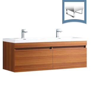 Fresca FCB8040TK-I Largo 57" Teak Modern Double Sink Bathroom Cabinet with Integrated Sinks