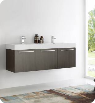 Fresca FCB8093GO-D-I Vista 60" Gray Oak Modern Bathroom Vanity with Integrated Double Sink