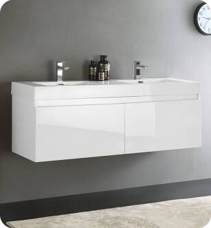 Fresca FCB8042WH-I Mezzo 59" White Modern Bathroom Vanity with Integrated Double Sink