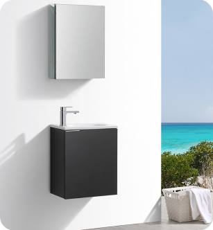Fresca FVN8003BW Valencia 20" Black Wall Hung Modern Bathroom Vanity with Medicine Cabinet
