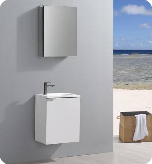Fresca FVN8003WH Valencia 20" Glossy White Wall Hung Modern Bathroom Vanity with Medicine Cabinet