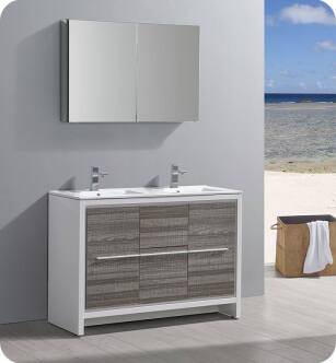 Fresca FVN8148HA-D Allier Rio 48" Ash Gray Double Sink Modern Bathroom Vanity with Medicine Cabinet