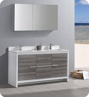 Fresca FVN8119HA Allier Rio 60" Ash Gray Double Sink Modern Bathroom Vanity with Medicine Cabinet