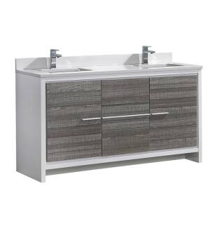Fresca FCB8119HA-CWH-U Allier Rio 60" Ash Gray Double Sink Modern Bathroom Cabinet with Top & Sinks