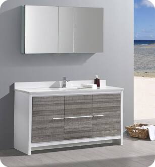 Fresca FVN8119HA-S Allier Rio 60" Ash Gray Single Sink Modern Bathroom Vanity with Medicine Cabinet