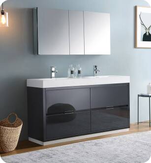 Fresca FVN8460GG-D Valencia 60" Dark Slate Gray Free Standing Double Sink Modern Bathroom Vanity with Medicine Cabinet