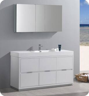 Fresca FVN8460WH Valencia 60" Glossy White Free Standing Modern Bathroom Vanity with Medicine Cabinet