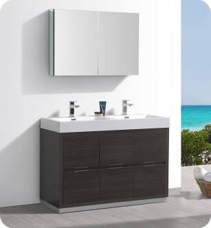 Fresca FVN8448GO-D Valencia 48" Gray Oak Free Standing Double Sink Modern Bathroom Vanity with Medicine Cabinet
