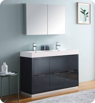 Fresca FVN8448GG-D Valencia 48" Dark Slate Gray Free Standing Double Sink Modern Bathroom Vanity with Medicine Cabinet