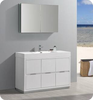 Fresca FVN8448WH Valencia 48" Glossy White Free Standing Modern Bathroom Vanity with Medicine Cabinet