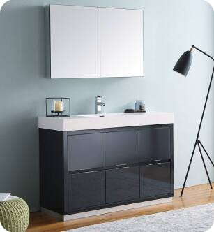 Fresca FVN8448GG Valencia 48" Dark Slate Gray Free Standing Modern Bathroom Vanity with Medicine Cabinet