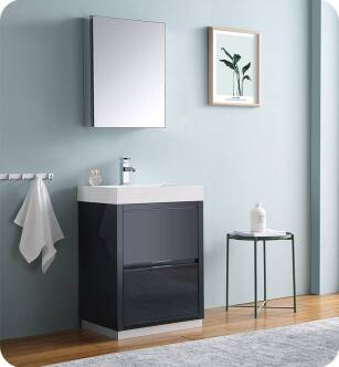 Fresca FVN8424GG Valencia 24" Dark Slate Gray Free Standing Modern Bathroom Vanity with Medicine Cabinet