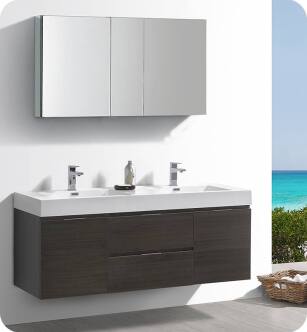 Fresca FVN8360GO-D Valencia 60" Gray Oak Wall Hung Double Sink Modern Bathroom Vanity with Medicine Cabinet