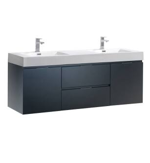 Fresca FCB8360GG-D-I Valencia 60" Dark Slate Gray Wall Hung Double Sink Modern Bathroom Vanity