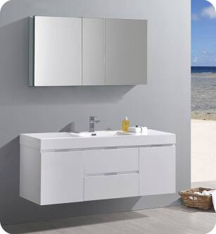 Fresca FVN8360WH Valencia 60" Glossy White Wall Hung Modern Bathroom Vanity with Medicine Cabinet
