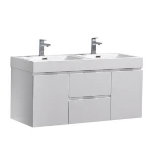 Fresca FCB8348WH-D-I Valencia 48" Glossy White Wall Hung Double Sink Modern Bathroom Vanity