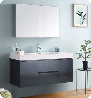 Fresca FVN8348GG Valencia 48" Dark Slate Gray Wall Hung Modern Bathroom Vanity with Medicine Cabinet