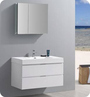 Fresca FVN8342WH Valencia 40" Glossy White Wall Hung Modern Bathroom Vanity with Medicine Cabinet