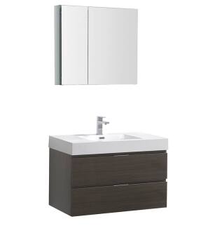 Fresca FVN8336GO Valencia 36" Gray Oak Wall Hung Modern Bathroom Vanity with Medicine Cabinet