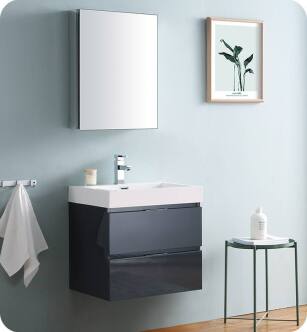 Fresca FVN8324GG Valencia 24" Dark Slate Gray Wall Hung Modern Bathroom Vanity with Medicine Cabinet