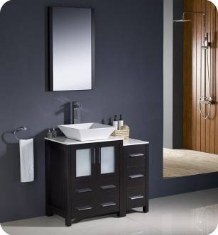 Fresca FVN62-2412ES-VSL Torino 36" Modern Bathroom Vanity with Side Cabinet and Vessel Sink in Espresso