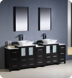 Fresca FVN62-72ES-VSL Torino 84" Double Sink Modern Bathroom Vanity with 3 Side Cabinets and Vessel Sinks in Espresso