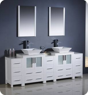 Fresca FVN62-72WH-VSL Torino 84" Double Sink Modern Bathroom Vanity with 3 Side Cabinets and Vessel Sinks in White