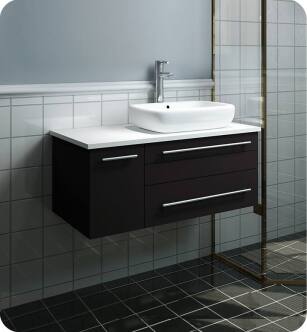 Fresca FCB6136ES-VSL-R-CWH-V Lucera 36" Espresso Wall Hung Modern Bathroom Cabinet with Top & Vessel Sink - Right Version