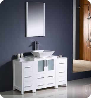 Fresca FVN62-122412WH-VSL Torino 48" Modern Bathroom Vanity with 2 Side Cabinets and Vessel Sink in White