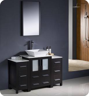 Fresca FVN62-122412ES-VSL Torino 48" Modern Bathroom Vanity with 2 Side Cabinets and Vessel Sink in Espresso