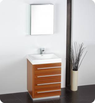 Fresca FVN8024TK Livello 24" Modern Bathroom Vanity with Medicine Cabinet in Teak