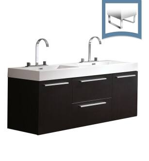Fresca FCB8013BW-I Opulento 54" Black Modern Double Sink Bathroom Cabinet with Integrated Sinks
