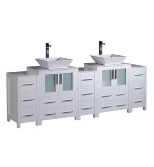 Fresca FCB62-72WH-CWH-V Torino 84" White Modern Double Sink Bathroom Cabinets with Tops & Vessel Sinks