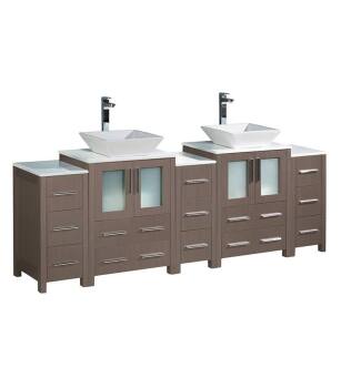 Fresca FCB62-72GO-CWH-V Fresca Torino 84" Gray Oak Modern Double Sink Bathroom Cabinets with Tops & Vessel Sinks